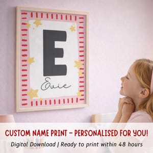 Personalised Girls Initial Wall Art | Custom Name Nursery Print | Girls Bedroom Decor | Printable Kids Wall Art | A1 A2 A3 A4