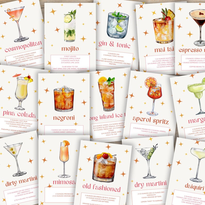 Printable Cocktaisl Printable Cocktail Recipe Bundle, Drink Recipe Cards, Home Bar Wall Art ...