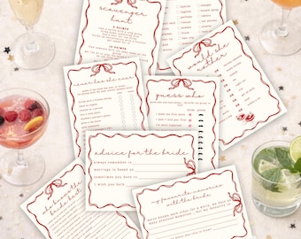 Bachelorette Party Games, Printable Bundle for Hen Party, Red Bow Cute Bachelorette Games for Adults, Hen Do Fun Bridal Shower Games