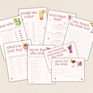 Bachelorette Party Games, Printable Bundle for Hen Party, Multiple Cocktail Bachelorette Games for Adults, Hen Do Fun Bridal Shower Games