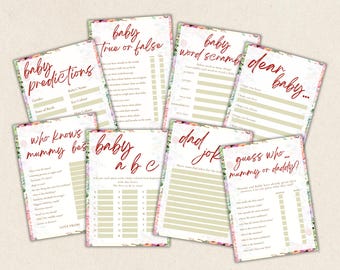 Baby Shower Game Bundle, Minimalist Baby Shower Games, Baby Bloom Floral Modern Baby Shower Games Pack, Baby Shower Signs, Digital Download