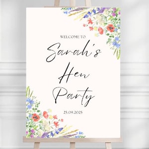 Modèle modifiable pour enterrement de vie de jeune fille - panneau de bienvenue floral party - décoration EVJF imprimable - Design Unique pour la fête de la mariée - articles de fête de l&#39;enterrement de vie de jeune fille