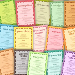 Printable Cocktail Recipe Bundle, Drink Recipe Cards, Home Bar Wall Art Printable, Mixology Gift, Drink Cards for Weddings Party DIY Menu