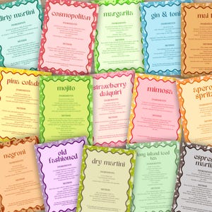 Printable Cocktail Recipe Bundle, Drink Recipe Cards, Home Bar Wall Art Printable, Mixology Gift, Drink Cards for Weddings Party DIY Menu