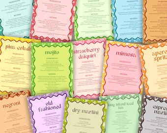Printable Cocktail Recipe Bundle, Drink Recipe Cards, Home Bar Wall Art Printable, Mixology Gift, Drink Cards for Weddings Party DIY Menu