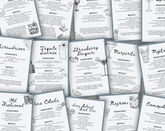 Printable Cocktail Recipe Bundle, Drink Recipe Cards, Home Bar Wall Art Printable, Mixology Gift, Drink Cards for Weddings Party DIY Menu