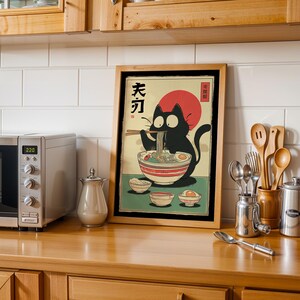 Hungry Cat in Tokyo" – Ramen Cat Poster | Vintage Noodles Print | Japanese Ramen Wall Art for Cat Lovers, hungry cat poster, noodles vintage cat, ramen cat poster, tokyo black cat art, ramen cat art print, ramen lover wall art, japanese ramen cat, cat food poster, japan cat poster, ramen noodles japan, cute cat ramen, japan food poster, noodle cat japan