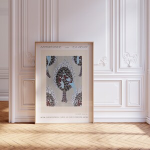 Art Nouveau bird pattern pochoir print in oriental style by Seguy, digital download, printable wall art.