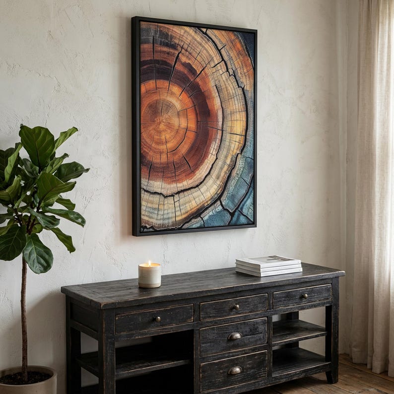 Elegant Tree Rings Nature Abstract Nordic Wall Art with organic charm, bold elegance, and the natural beauty of wood grain.