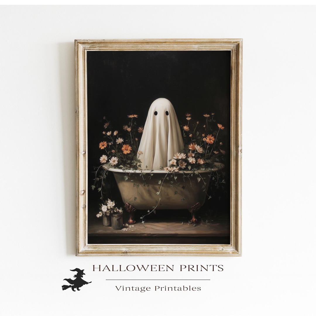Vintage Halloween Ghost Print in the Bathtub - Spooky Rustic Wall Art ...