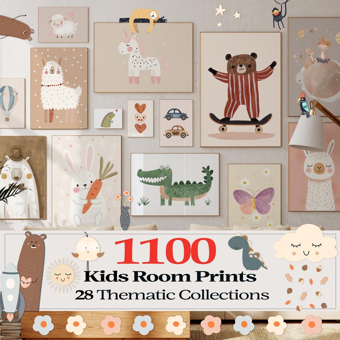 1100 Fun Nursery Decor Prints Bundle Kids Room Wall Art Digital Baby ...