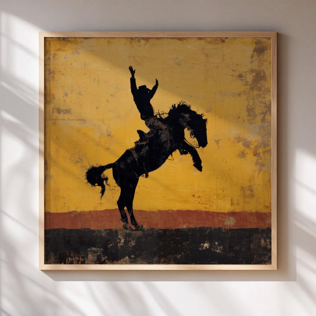 Bucking Bronco Wall Art | Western Sunset Silhouette, Vintage Rodeo ...