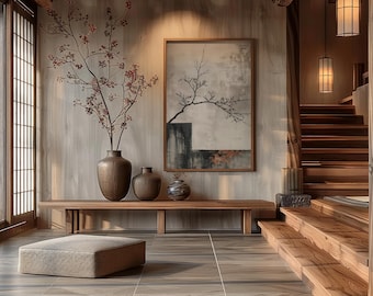 The Shape of Wind — Minimalist Branch Painting | Japandi Wabi-Sabi Wall Art | Neutral Abstract Decor 713