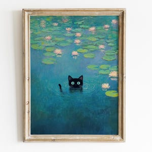 Funny Cat Monet Print | Cat Wall Art for Cat Lovers | Cat Mom Gift | Cat Poster | Christmas Gift | Cat Art Print