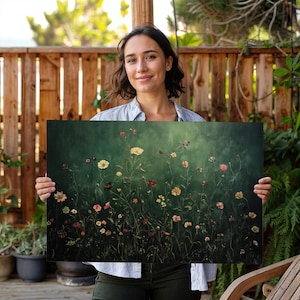 Dark Botanical Wildflower Print – Digital Download | Moody Green Floral Wall Art | Romantic Nature-Inspired Printable