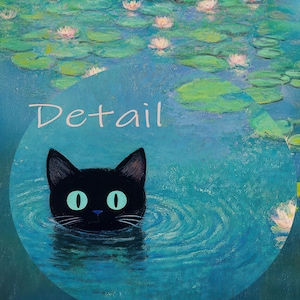 Funny Monet Waterlily Cat Print | Claude Monet Cat Poster | Floral Black Cat Art | Perfect Home Decor Poster, Funny gift, Home decor Poster