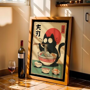 Hungry Cat in Tokyo" – Ramen Cat Poster | Vintage Noodles Print | Japanese Ramen Wall Art for Cat Lovers, hungry cat poster, noodles vintage cat, ramen cat poster, tokyo black cat art, ramen cat art print, ramen lover wall art, japanese ramen cat, cat food poster, japan cat poster, ramen noodles japan, cute cat ramen, japan food poster, noodle cat japan