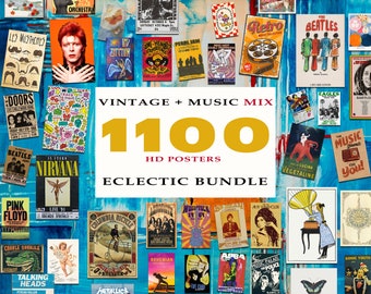 1100+ Band posters, concert and music poster, vintage ads prints, wall collage kit, gallery Wall Set, Big Set: Concerts, and Bands Galore!