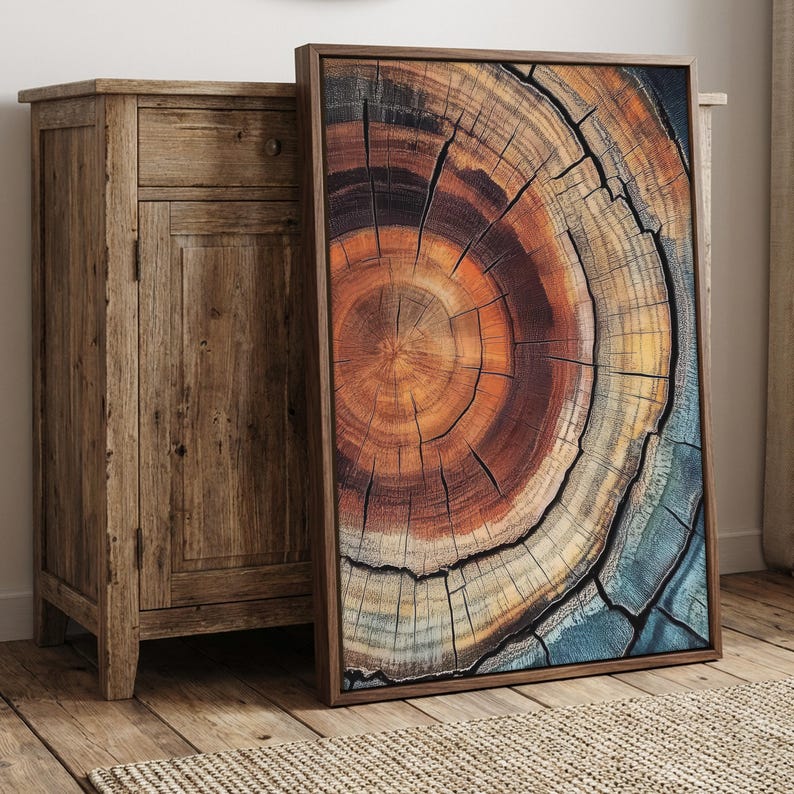 Elegant Tree Rings Nature Abstract Nordic Wall Art with organic charm, bold elegance, and the natural beauty of wood grain.