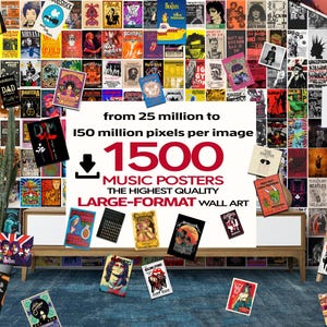1500 pósters de música y conciertos en gran formato, póster de grupos retro, Kit de pósteres de música vintage, decoración de música rock