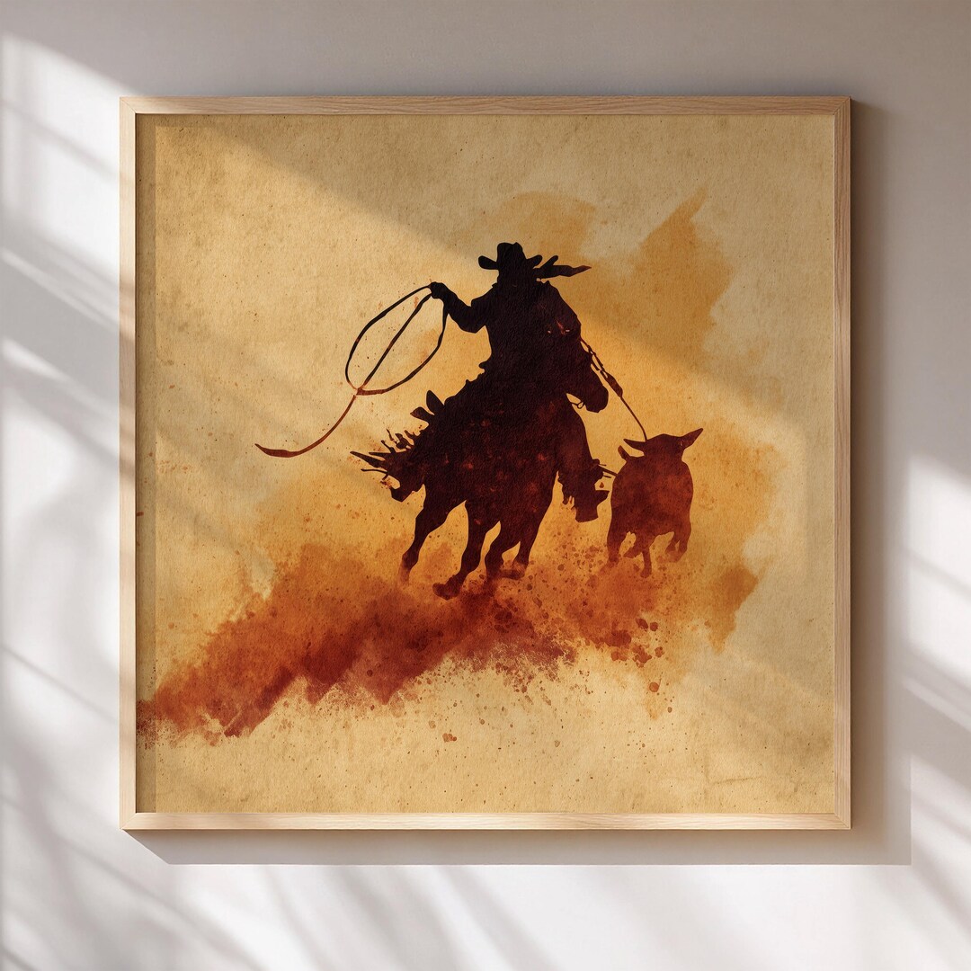 Western Cowboy Wall Art Horse Riding Print | Dynamic Rodeo Scene ...