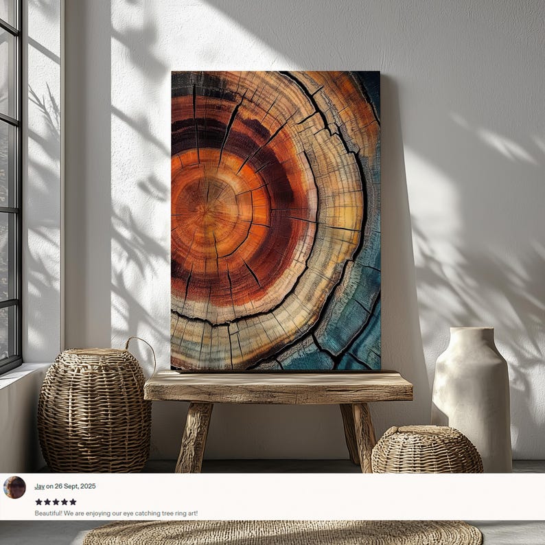 Elegant Tree Rings Nature Abstract Nordic Wall Art with organic charm, bold elegance, and the natural beauty of wood grain.