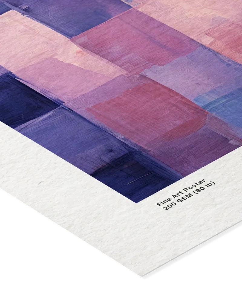 The image is a poster with a vibrant abstract painting in shades of purple and pink.