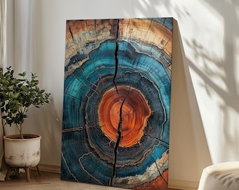 Neutral Wall Art - Colorful Tree Ring Wall Art | Abstract Nature Canvas | Modern Farmhouse Decor | Minimal Organic Print |  &