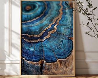 Neutral Wall Art - Tree Rings Art Abstract Blue Wall Print: Organic Texture, Fine Art Paper or Canvas | Rustic Modern Decor 429