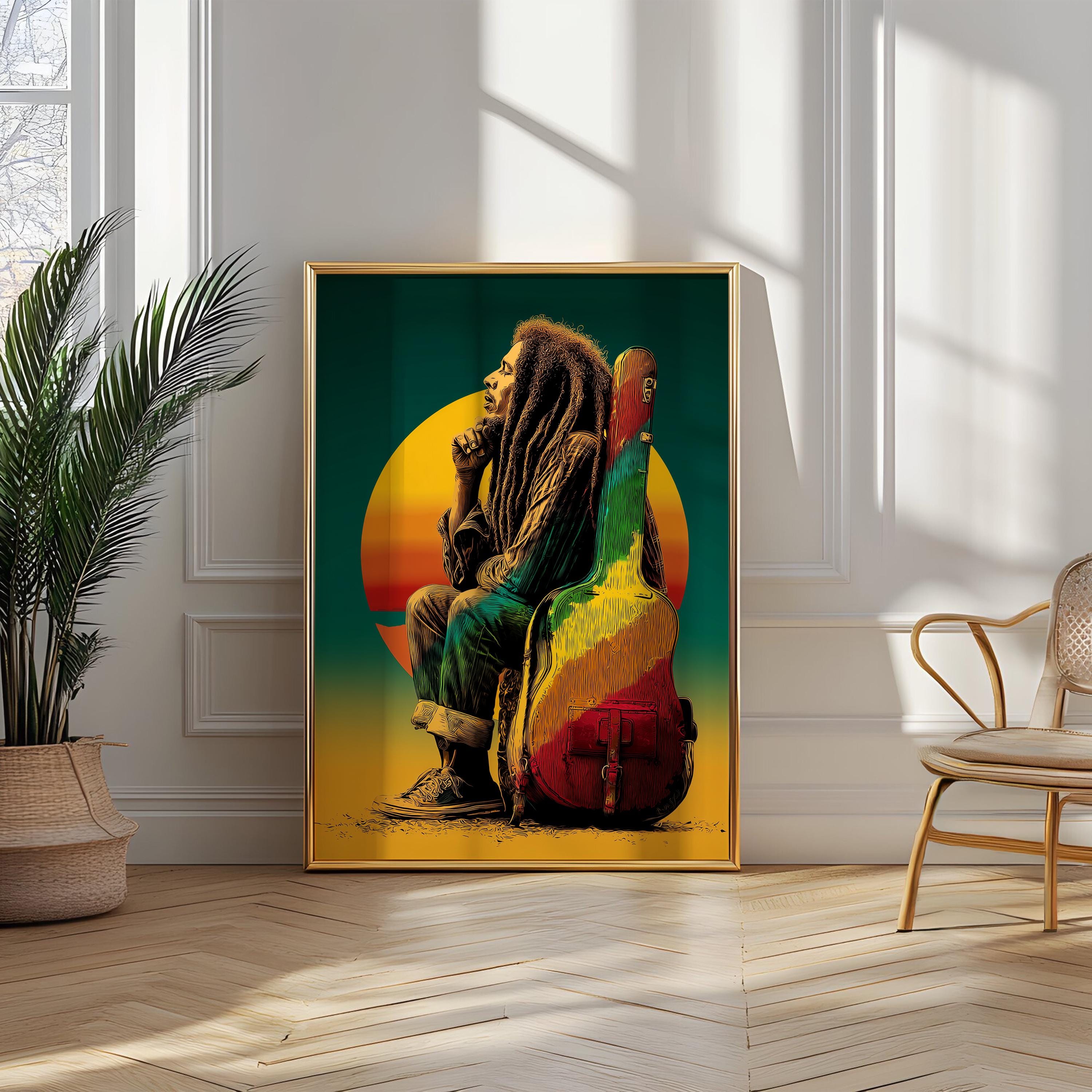 Reggae Sunset Art Print With Guitar Case – Music Wall Decor
