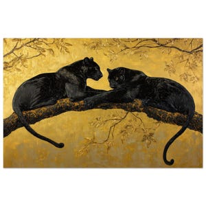 Black Panther Print – Japanese Woodblock Style | Canvas or Fine Art Paper | Maximalist Animal Wall Art, Ukiyo-e, Panther Poster