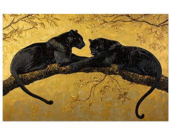 Majestic panther wall art in black and gold tones | Jungle Panther Poster | Canvas or Fine Art Paper 221