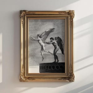Gravura de Dédalo e Ícaro: Gravura vintage de mitologia grega (download digital) v136
