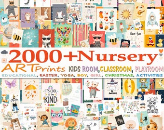 2000 + Fun Nursery Decor Prints Bundle – Kids Room Wall Art Digital- Baby Room Decor Girl & Boy - Animal Prints - nursery wall-arte