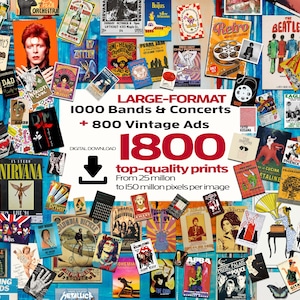 Über 1800 Bandposter, Konzert- und Musikposter, Vintage-Werbedrucke, Wandcollage-Set, Galerie-Wandset, großes Set: Konzerte und Bands in Hülle und Fülle!