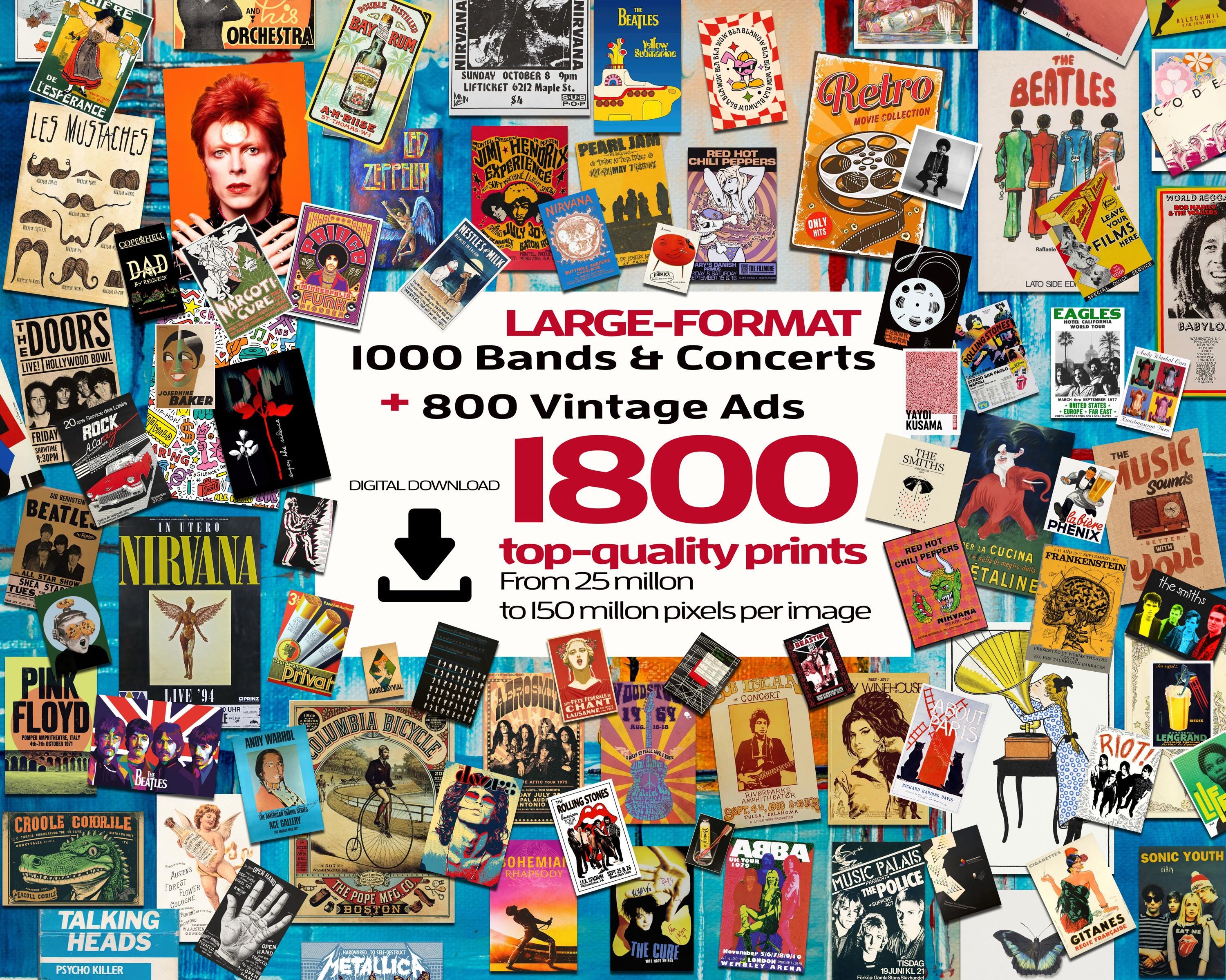 1800+ Band posters, concert and music poster, vintage ads prints, wall collage kit, gallery Wall Set, Big Set: Concerts, posterity-posters