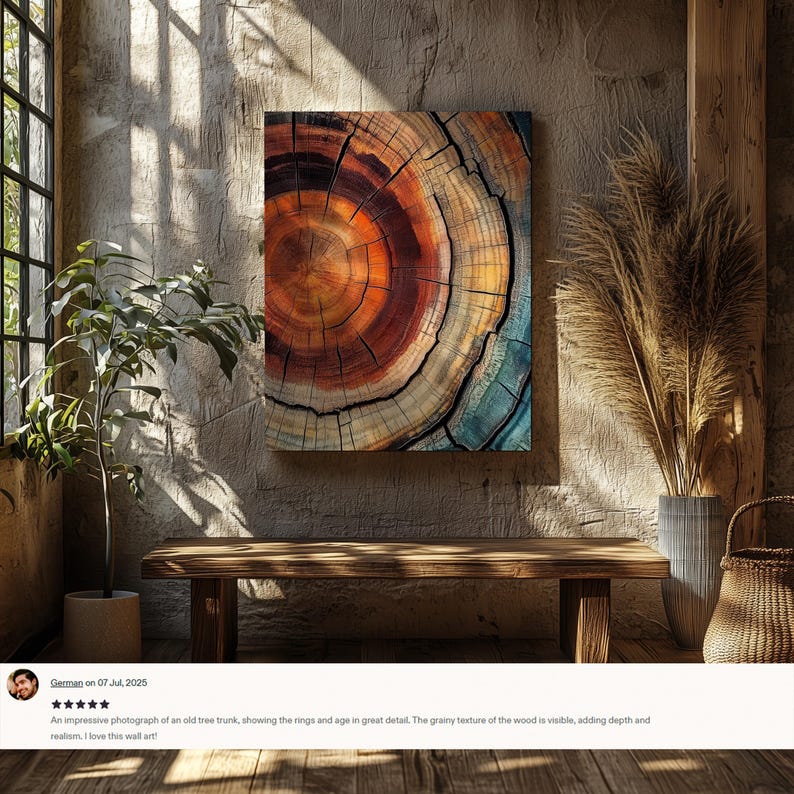 Elegant Tree Rings Nature Abstract Nordic Wall Art with organic charm, bold elegance, and the natural beauty of wood grain.