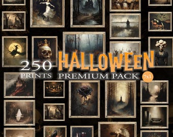 Grafika ścienna z nadrukami na Halloween | Pakiet ponad 250 nadruków | Upiorna jesienna dekoracja | Gotycka galeria ścienna | Pobierz mroczną, nastrojową grafikę ścienną