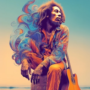 Bob Marley Ocean Dreams – Reggae Guitar Beach Art Print or Canvas