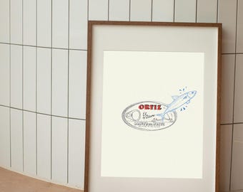 Tinned Fish Art Print | Hand-drawn Kitchen Wall Art | A3 Poster | Digital Download