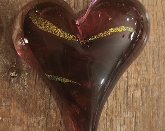 Vintage Herz aus Glas mit Goldband
