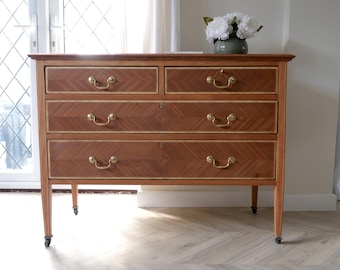Antique Inlaid Chest of Drawers with Chevron Detail, Restored