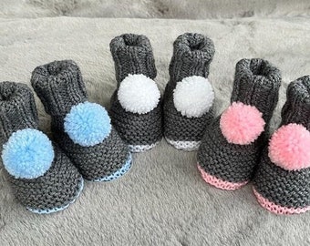 Handmade Baby Booties | Pom Pom Baby Booties | Baby Slippers | Cot Shoes | Baby Gifts | 0-6 months (1 pair)