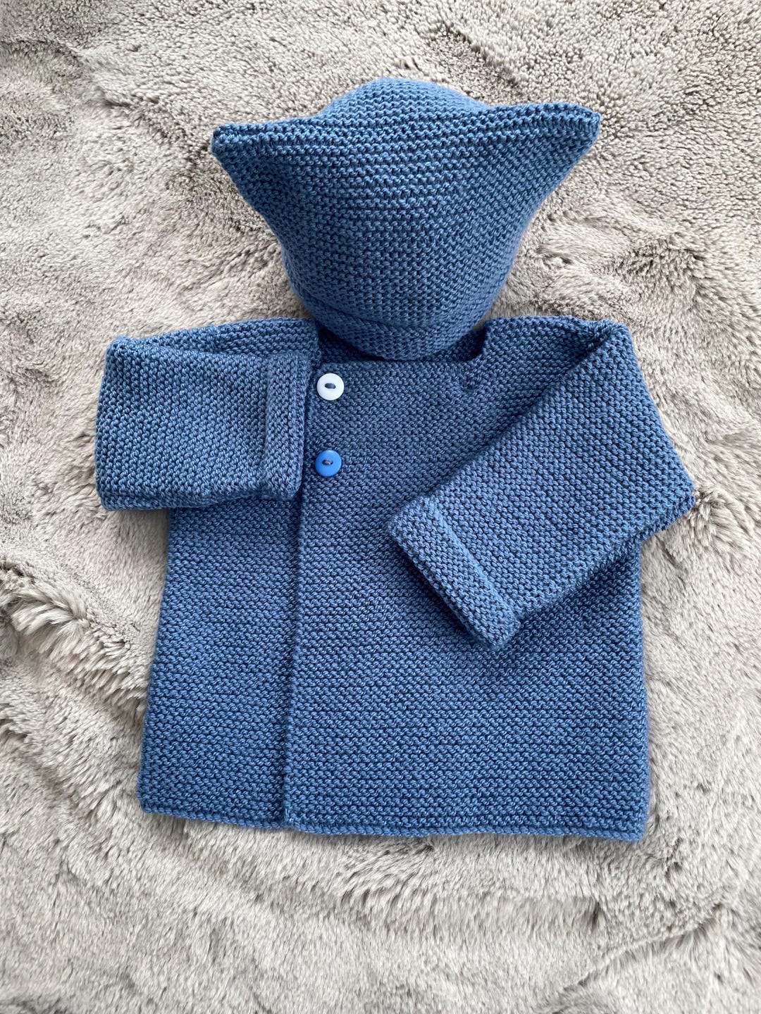 Baby Hooded Blue Knit Set