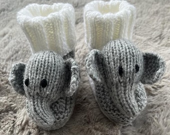 Handmade Knitted Elephant Baby Booties | Baby Slippers | Cot Shoes | Baby Gifts | 6+ months