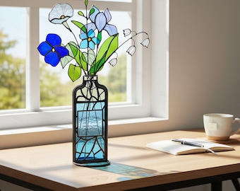 Personalized Birthflower Suncatcher Stained Glass  - Botanical Bouquet Gift