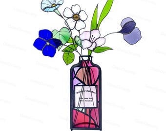 Personalized Stained Glass Birthflower Arrangement 3, Customized Contemporary Botanical Gift Suncatcher, Unique Gifts for Mom and Women