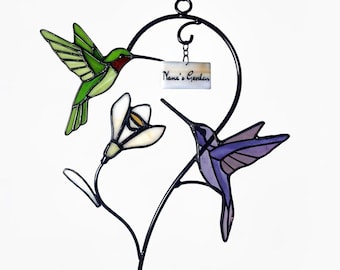 Personalized Birthflower Stained Glass Hummingbird Suncatcher: Nana Gift