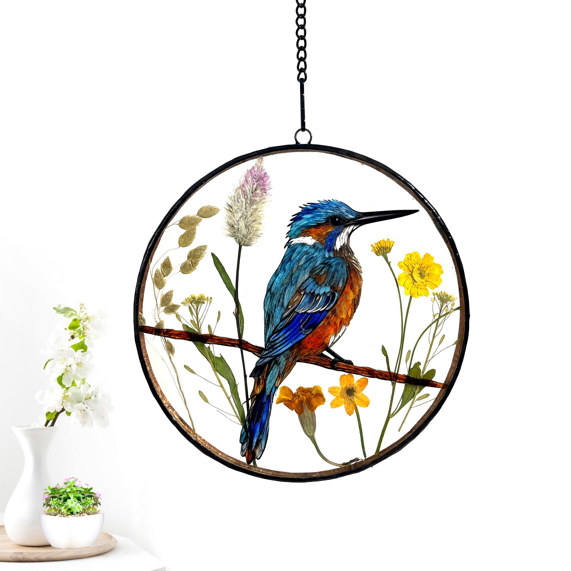 20,3 Cm Buntglas Sonnenfänger Mit Getrockneten Blumen – Fensterdekoration, Geschenk Für Frauen