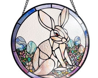 Easter Bunny and Eggs Stained Glass Suncatcher, Spring, Gifts, Wall Art, Window Hanging, Indoor Decor, Sun Catcher